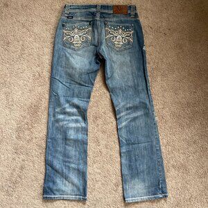 Adiktd Jeans Womens 4/28 Short Blue Embellished Low Rise Embroidered Western